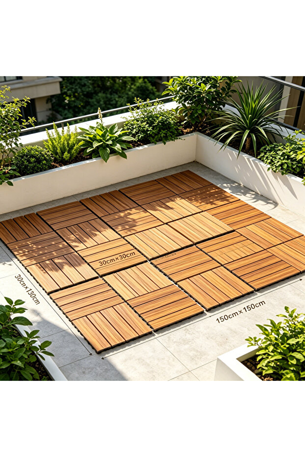 One Dcor Interlocking Acacia Deck Tiles, Weatherproof DIY Patio Flooring