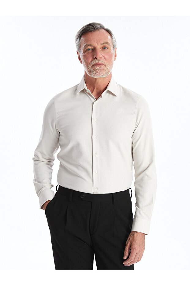 قميص NEVAVM ذو أكمام طويلة وملمس مميز للرجال من نوع Slim Fit