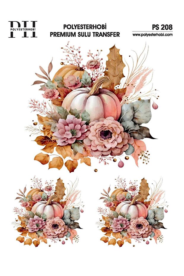Premium Water Transfer 25X35 cm Pumpkin and Flower Patterned Ps 208