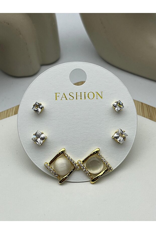 26Vipkp85 -Set of 3 Geometric Steel Earrings