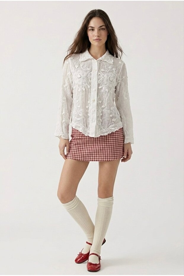 Bohemian Cotton Textured Embossed Floral Shirt