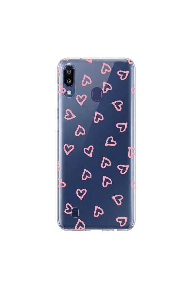 حافظة شفافة متوافقة مع هاتف سامسونج جالاكسي M10S بتصميم Heart 7