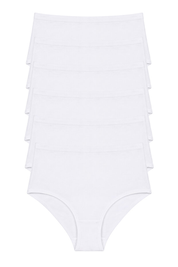 Women's High Waist Panties White 6 Pack Cotton Lycra Flexible Comfortable Underwear
