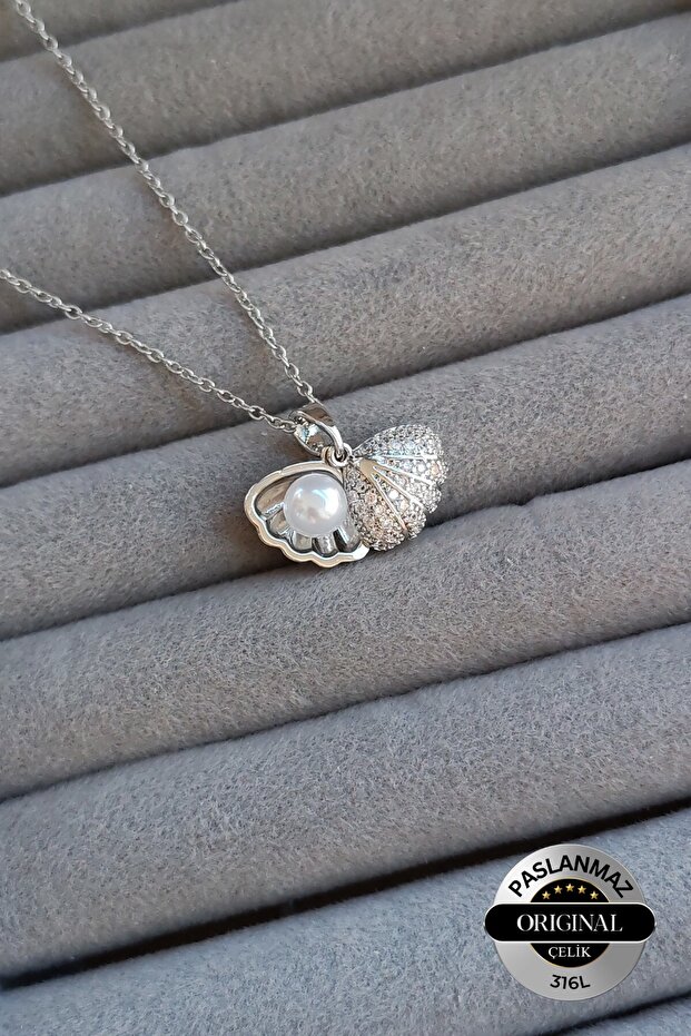 Oyster Model 316 L Pearl Stone Steel Necklace