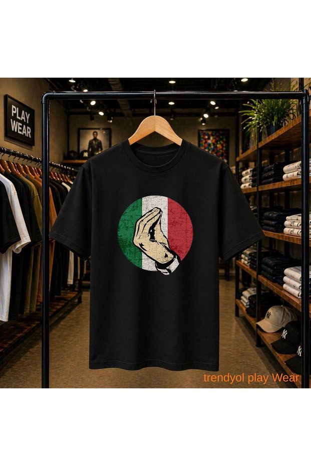 Italy Printed 100% Cotton Oversize Loose Regular Fit Crew Neck T-Shirt