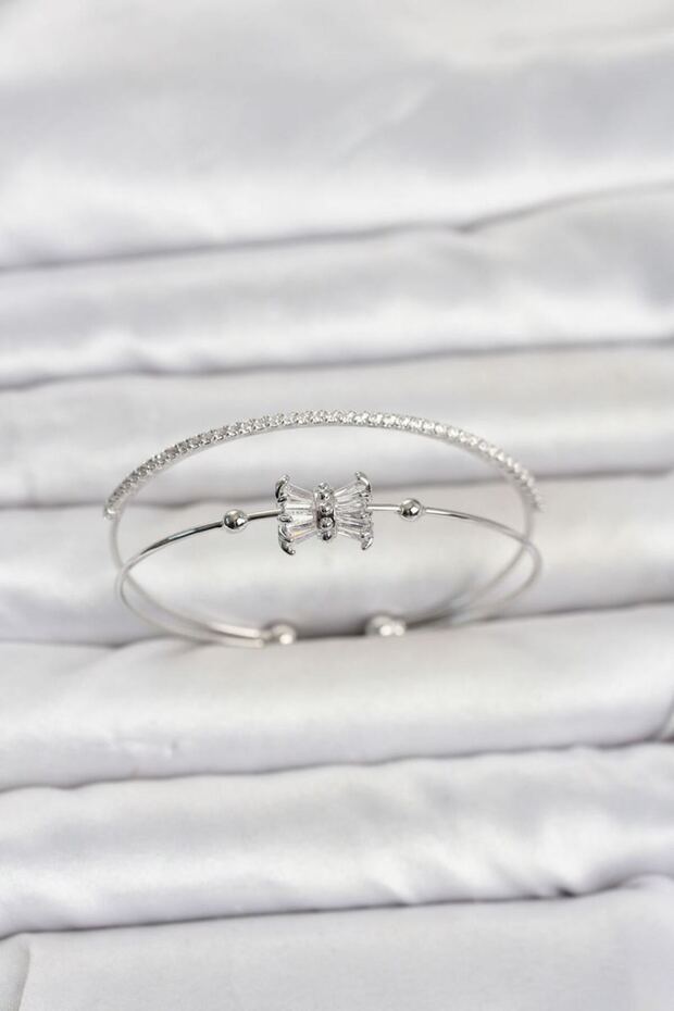 Brass Silver Color Baguette Zircon Stone Women's Bracelet