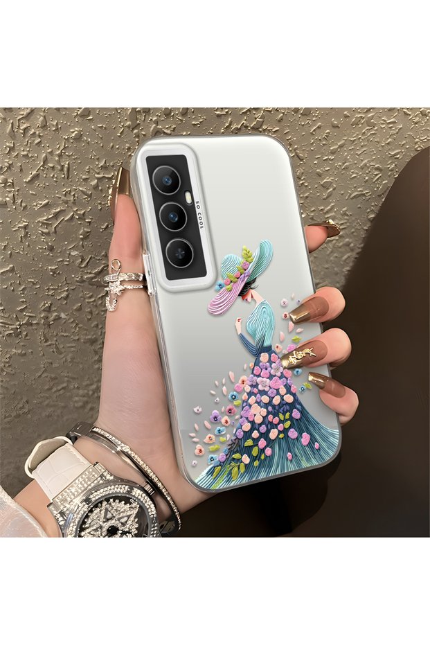 Realme C65 4g Compatible Silicone Edge Hard Back Case Couple Phone Case Beautiful Girl Patterned