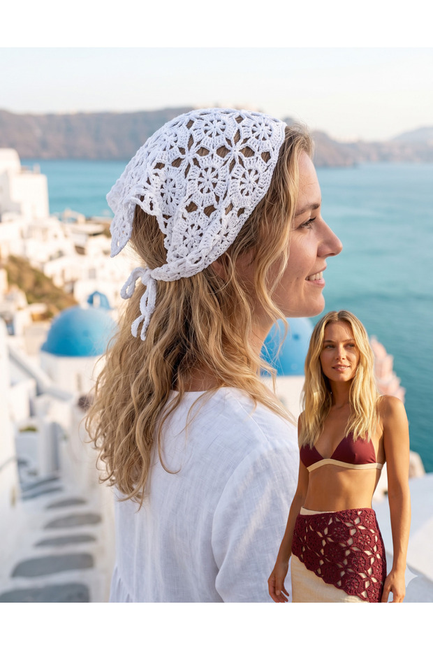 Handmade Cotton Knitted Bandana – Multi-Purpose Hair Bandana, Waist Accessory, and Summer Bohemian Style Accessory