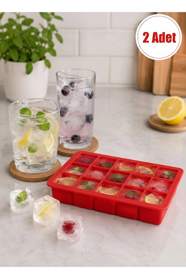 2 Pieces of Large Size Silicone Ice Mold with 15 Compartments - Cocktail, Coffee Presentation Ice Mold 18.5 X 11.5 X 3.5 cm (2 Pieces)
