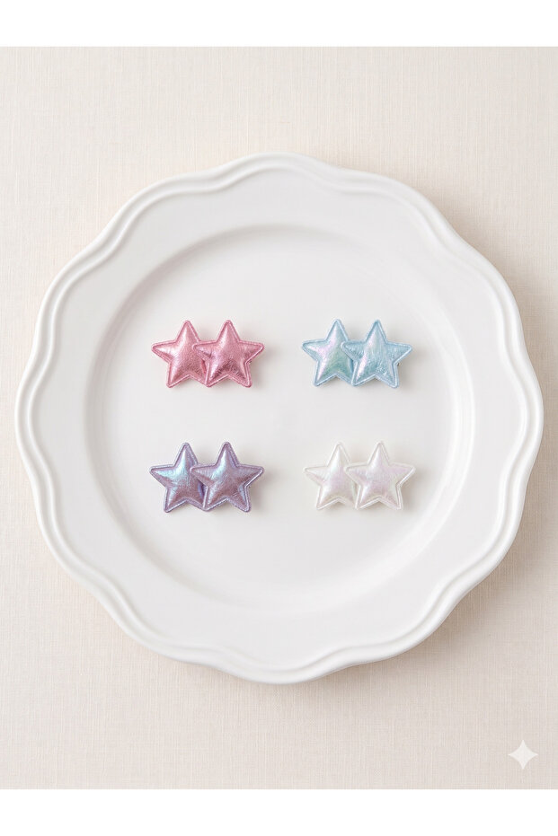 4-Piece Shiny Double Star Figured Soft Hair Clips for Babies with Less Hair