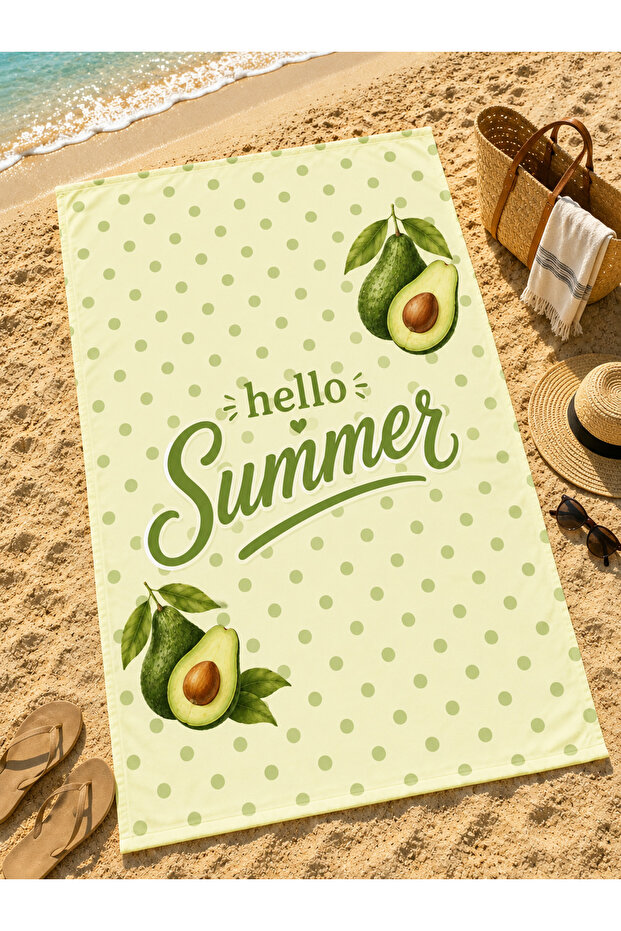 Green Polka Dot Avocado Patterned Beach Towel Large Size Summer Sea Towel 75X150 cm