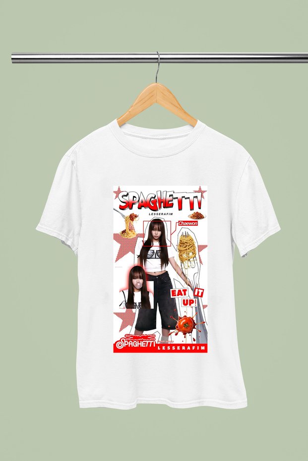 Le Sserafim K-Pop Band Spaghetti Albume Printed Cotton Short Sleeved Youth and Children Tshirt