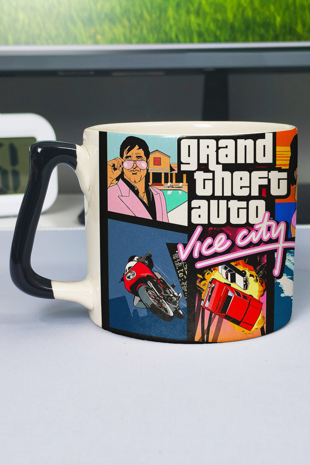 كوب سيراميك فاخر مطبوع عليه GTA Vice City (قطعة واحدة) بمقبض أسود خاص V2D