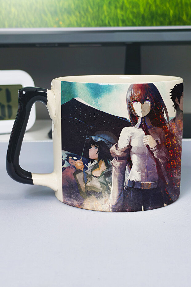 Steins;Gate Anime Printed Ceramic Luxury Mug (1 Piece) Special Black Handle Wave Handle V1D