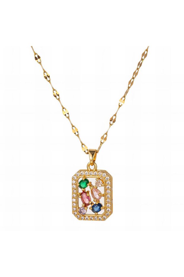 Zirconia NECKLACE, 18K GOLD PLATED STEEL
