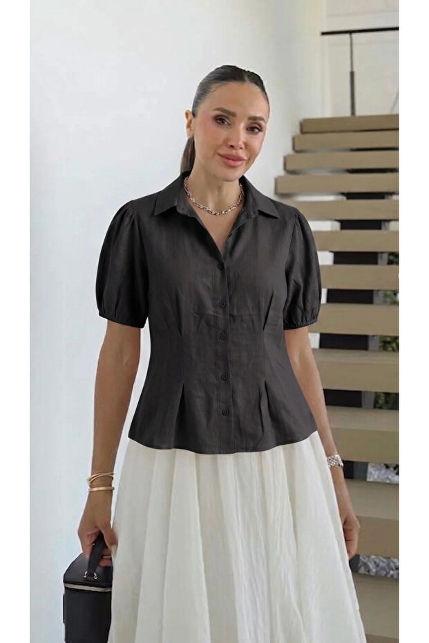 Bele Oturan Balloon Short Sleeve Shirt