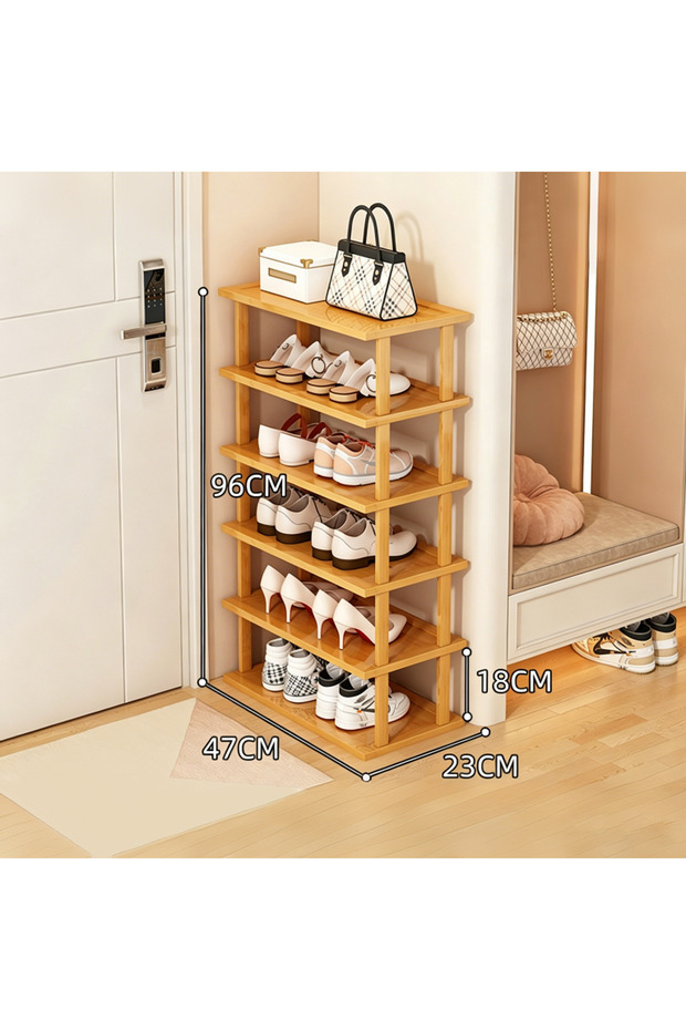 Bamboo Shoe Rack 4/5/6 Tier Free Standing Adjustable Entryway Shoe Organizer, Multi-Layer Boot Storage Shoe Tower, Multipurpose Bamboo Storage Shelf for Entryway Bedroom Bathroom Home Office