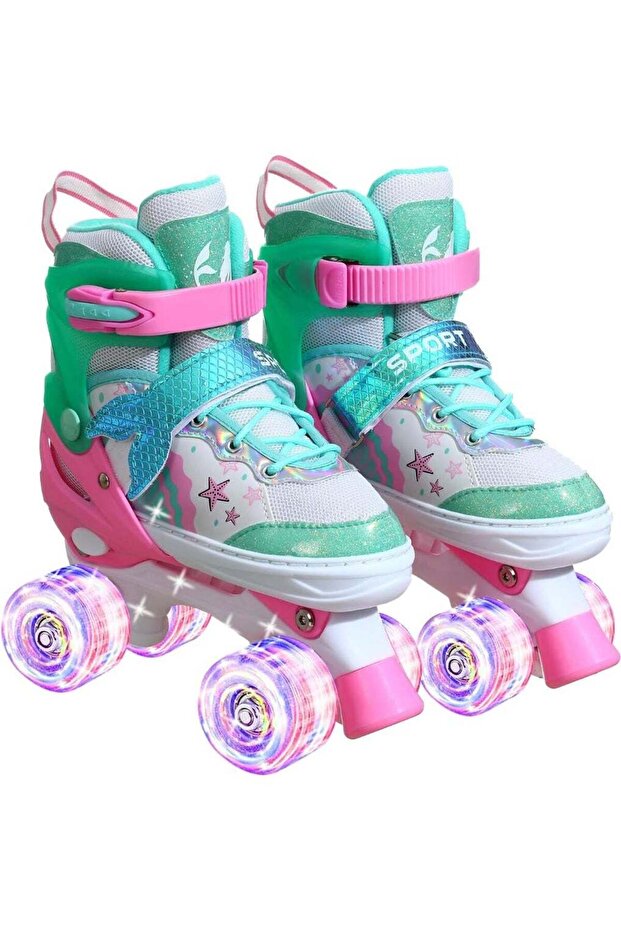 Adjustable Kids Quad Roller Skates with Flashing LED Wheels, Comfortable High-Top Support