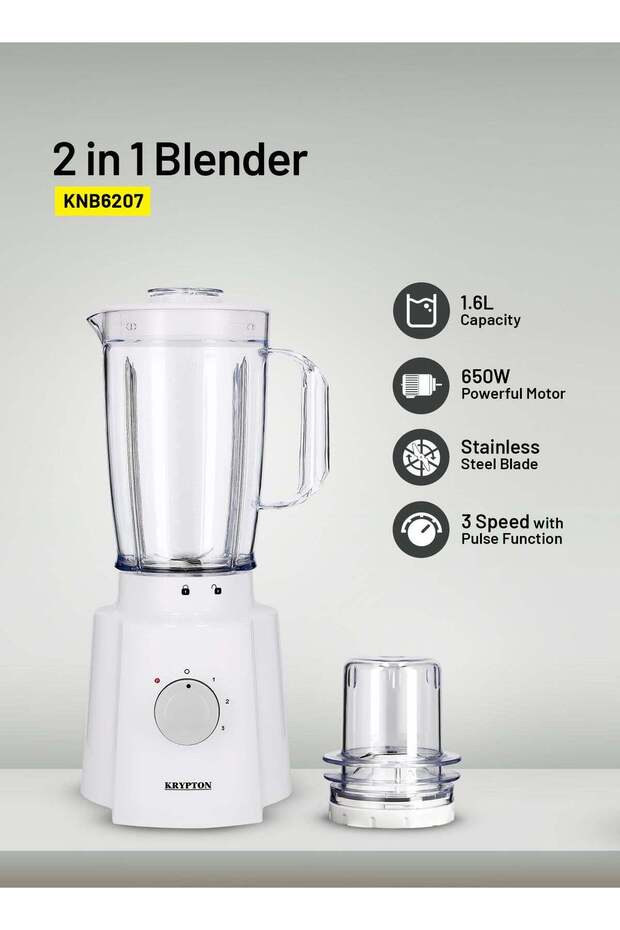 2 In 1 Blender With 3 Speed With Pulse Function, Stainless Steel Blade, Safety Interlock 1.6