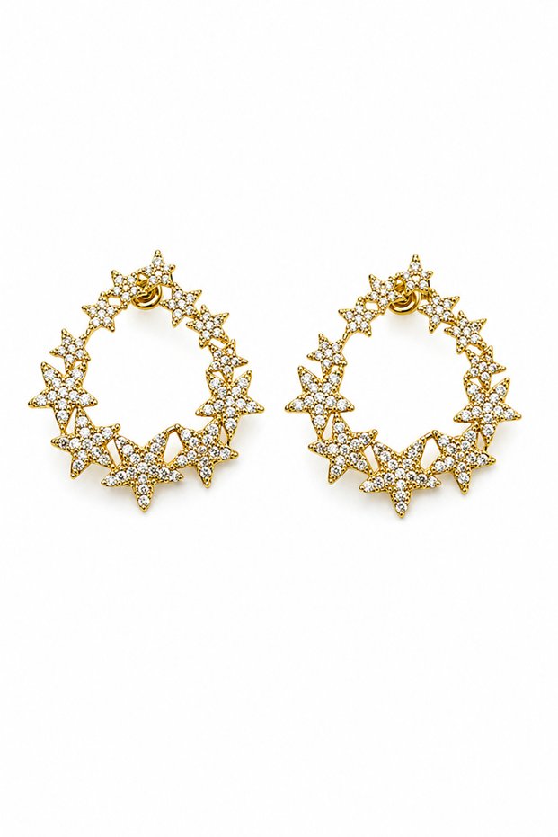 Yellow Color Zircon Stone Star Hoop Women's Steel Earrings