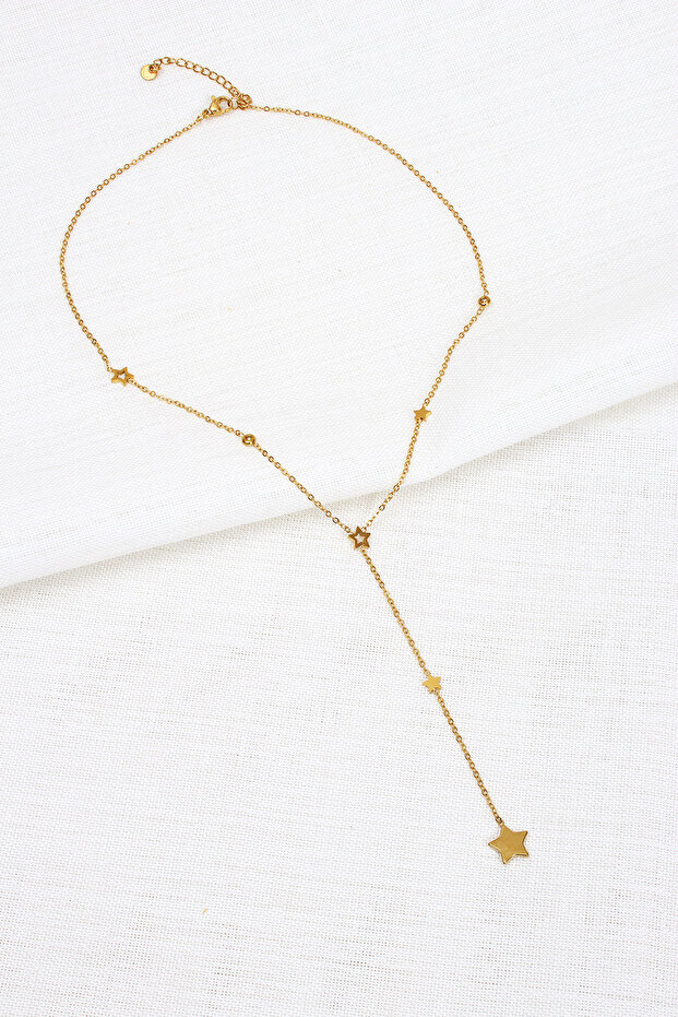 Gold Color Star Figured Stone Y Necklace