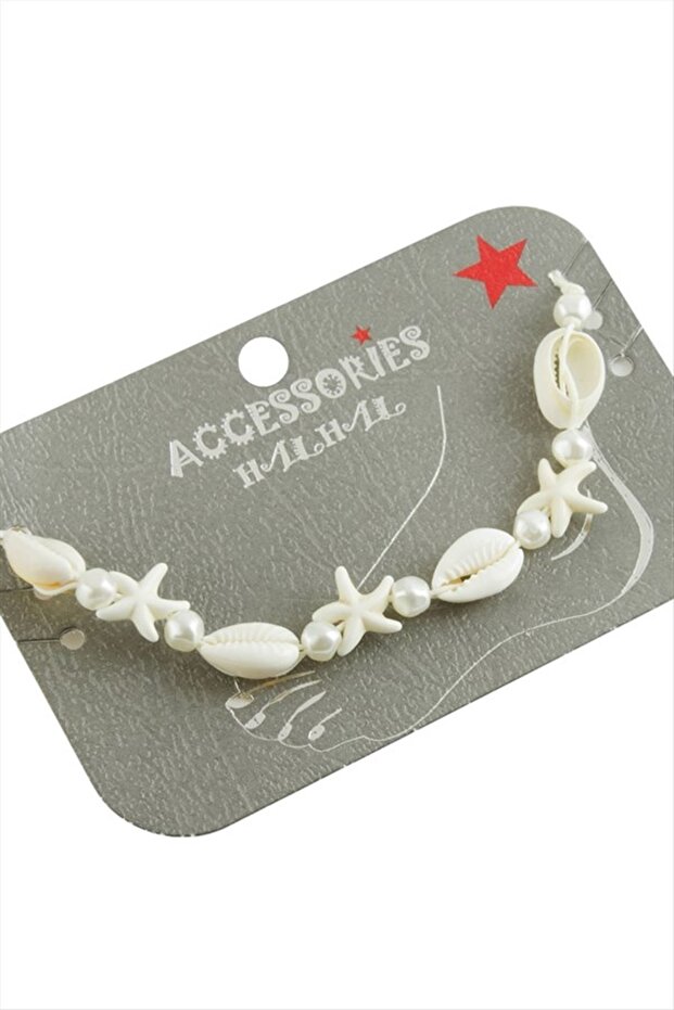 Starfish Seashell Anklet - White