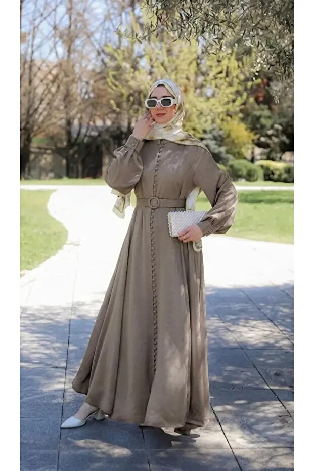 Ankanoor Birit Buttoned Cuped Crashed Satin Belted Dress 145cm Anka265150