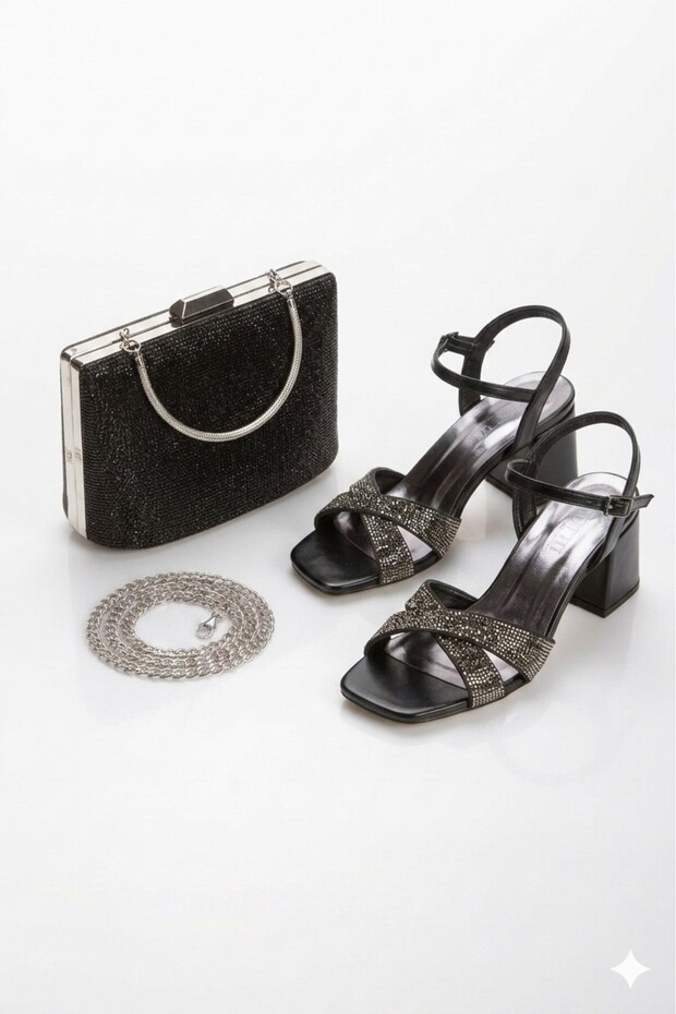 Women's Stylish Cross-Strapped Thick-Heeled Shoes and Bag Set