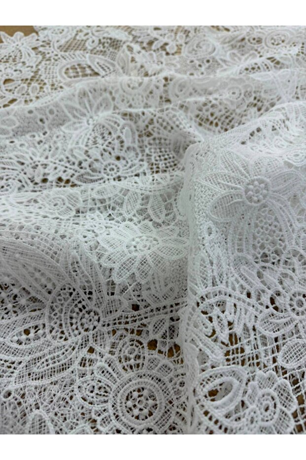 White Floral Patterned Guipure Lace Fabric - 135 cm Width - Dress & Wedding Dress Material