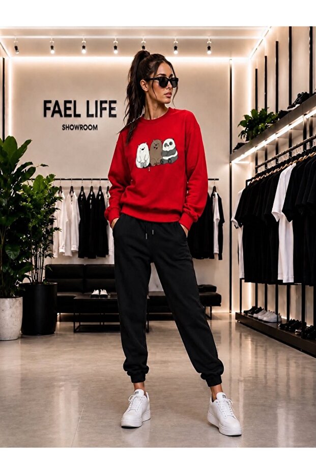 Unisex Wide Cut Zero Necklace and Sweatpants 3-Piece Printed Set