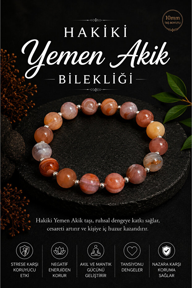 Certified 10mm Genuine Yemen Agate Bracelet (16-17 cm)
