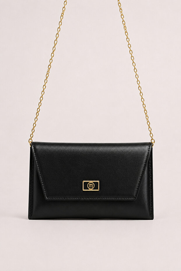 Black Women's Evening Bag with Chain Strap, Portfolio Clutch and Shoulder Bag