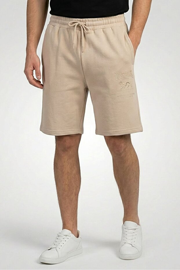 Men Graphic Print Basic Shorts, Beige - 1