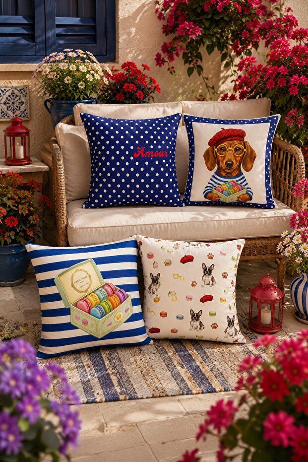 Pop Art Dog Theme Patterned 4-Piece Throw Pillow Cover Set