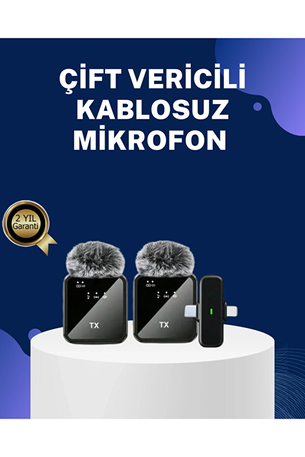 ميكروفون لاسلكي 2 في 1 متوافق مع iOS و Android