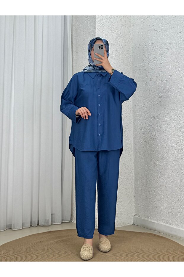 Adar Strawberry Suit with Front Robe and Trousers-As517 Indigo