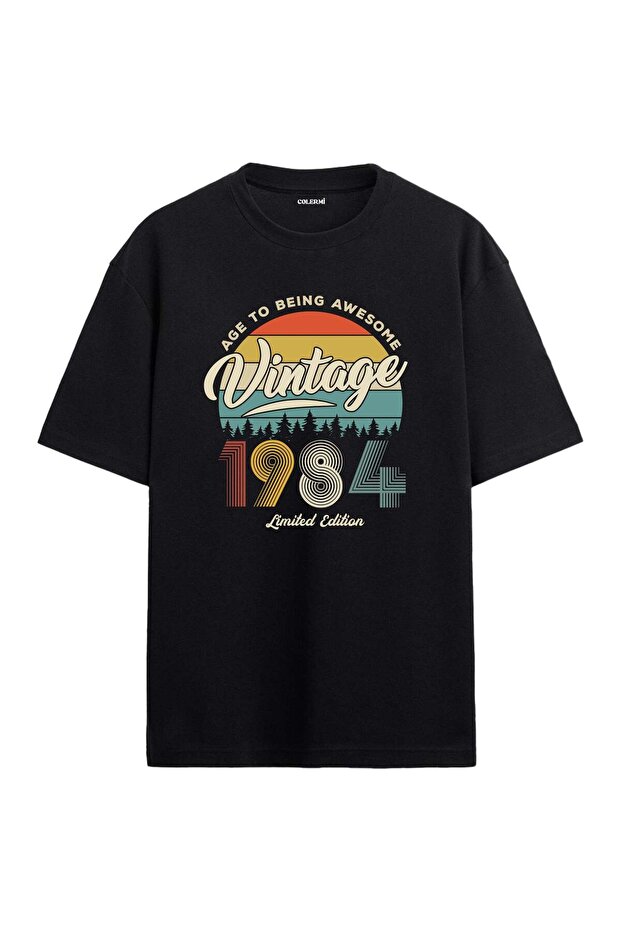 1984 Nostalgia Oversized T-Shirt - Retro Sunset Nature Silhouette Design
