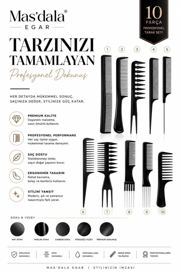 Professional Hair Styling Comb Set Hairdresser Type Salon Quality for Flawless Curls and Crepes