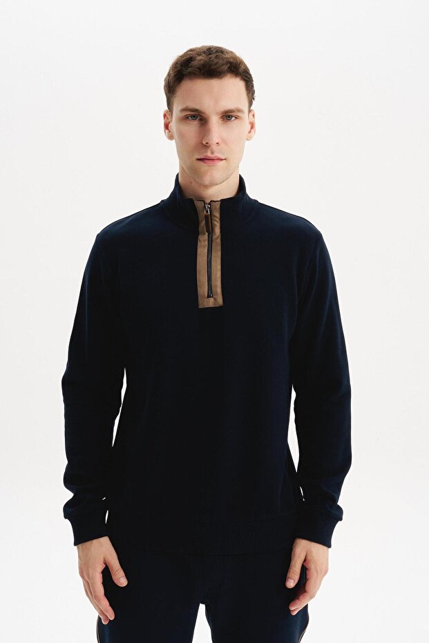 Ar-Ma Men's Half Zipper Sweatshirt Basic Without Print Without Pockets Knitted Fabric Regular Fit 65% Cotton 35% Poly