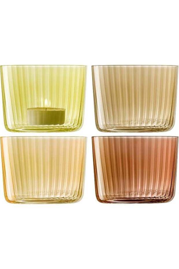 LSA Gems Tealight Holder H6cm Assorted Amber | Set of 4 | Hand-painted machine-made glass