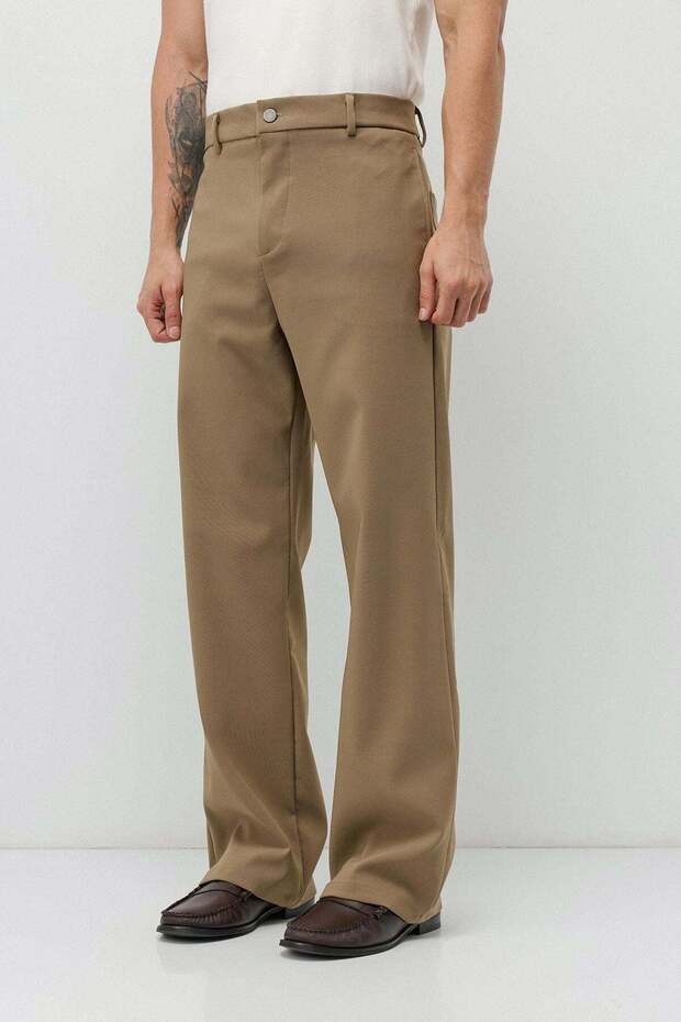 High waist relaxed wide leg fabric trousers khaki