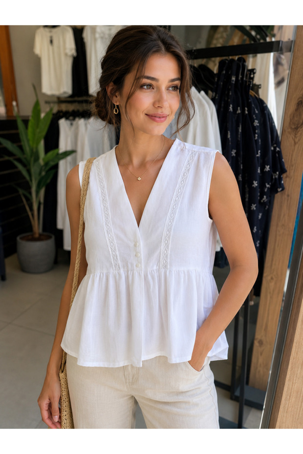 Lace-Detail Sleeveless Blouse