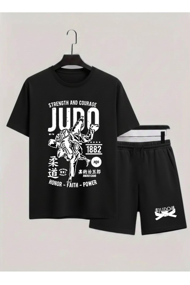 Judo Printed 100% Cotton Crewneck Children's T-Shirt-Shorts Two-Piece Set