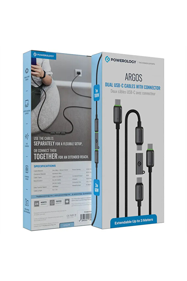 ARGOS Dual USB-C Cables with Connector Gray