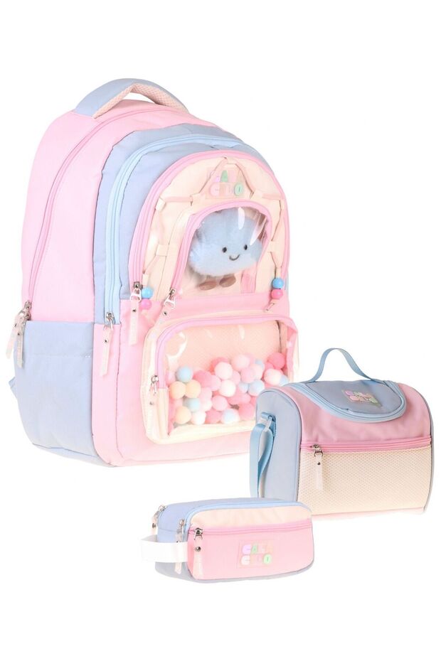 Cloudy Pink Blue Colorful Pink - Blue Girls' Triple Primary School School Bag Set - Setcc-C4086A