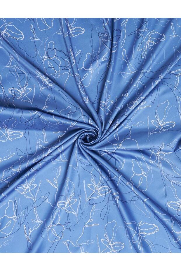 Linear Floral Pattern Scarf Indigo - 2