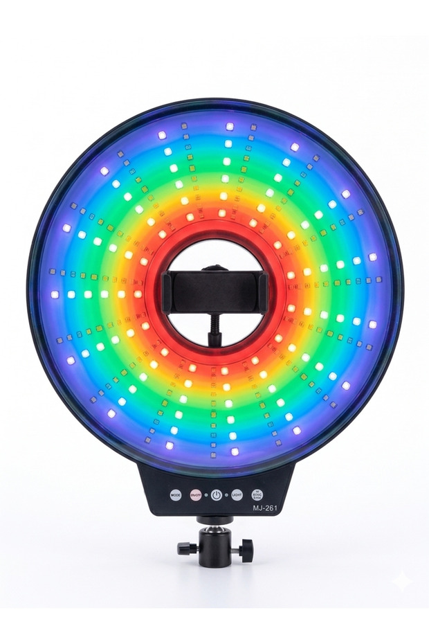 رنج لايت RGB ذكي MJ-261 مع حامل هاتف وإضاءة تفاعلية مع الموسيقى للبث المباشر وصناعة المحتوى