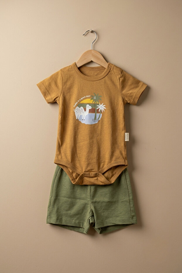 Palm Tree Printed Shorts Baby Bodysuit Set Summer