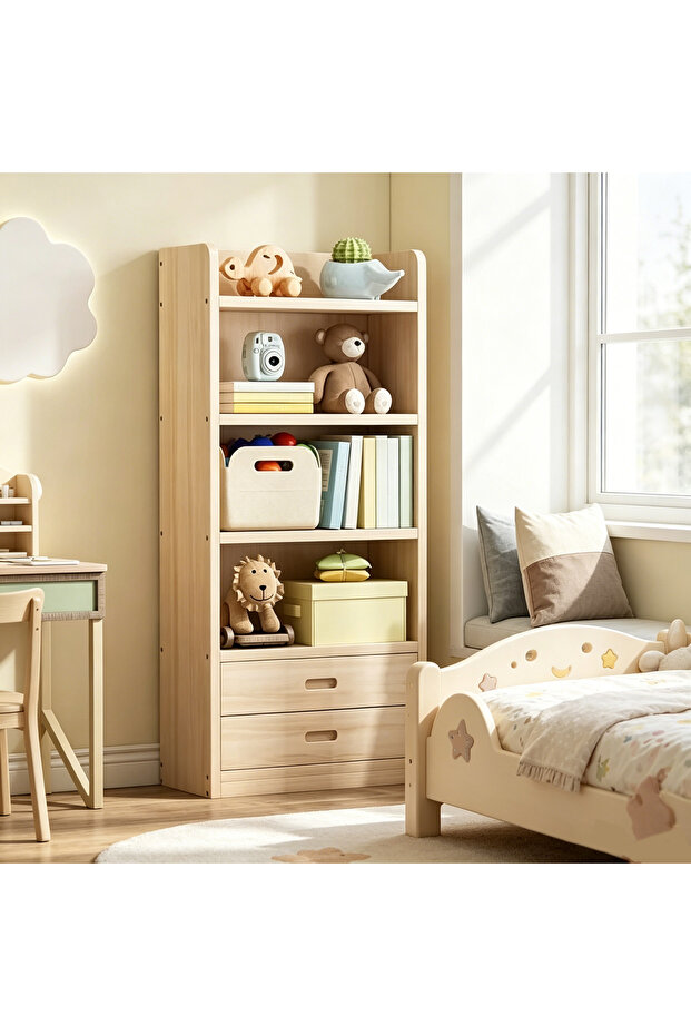 OneDcor Solid Wood Storage Shelf with 2 Drawers