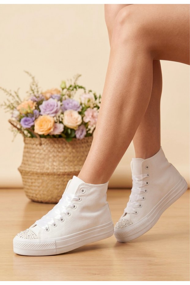 Sports Evening Dress Shoes White Bridal Sneakers High Ankle Wedding Dress Sneakers 3cm Heel